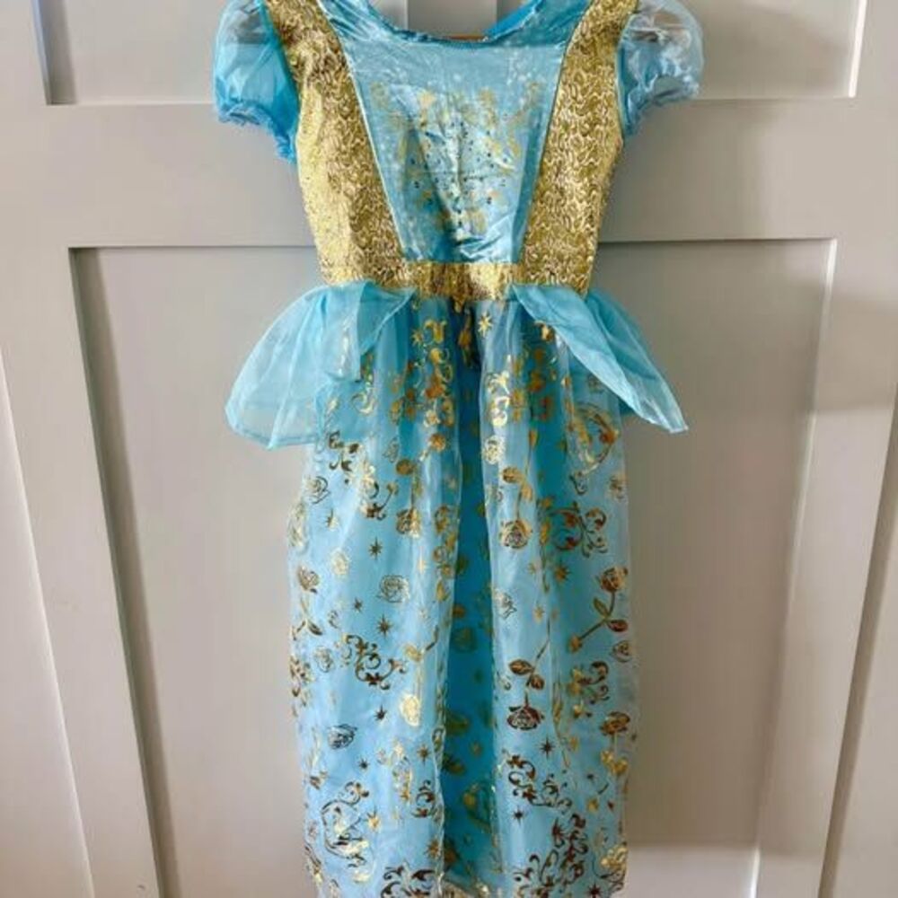 Girls Long Cinderella Disney Princess Flowing Costume Dress Up Size Large 10-12
